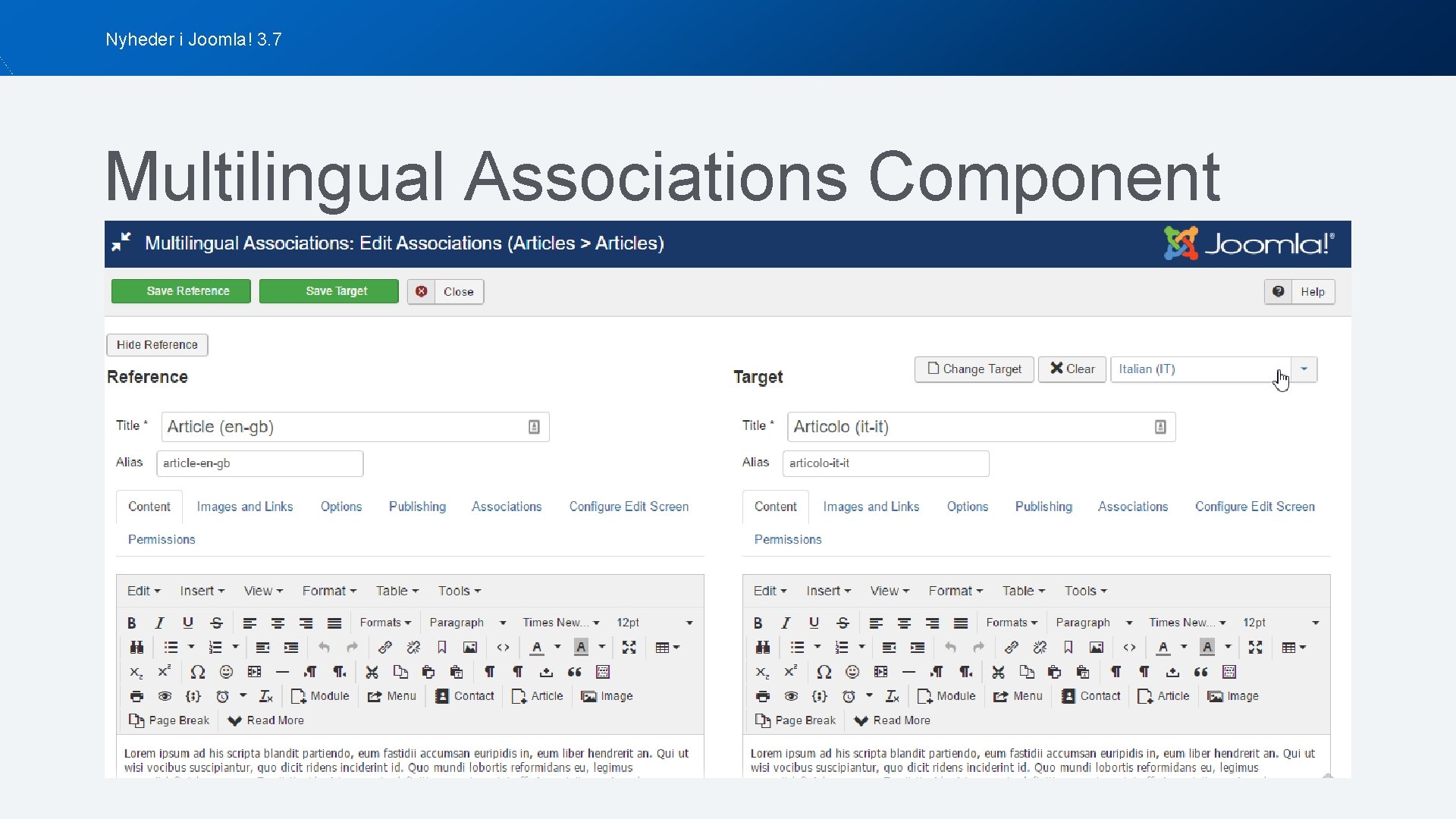Nyheder i Joomla! 3. 7 Multilingual Associations Component 