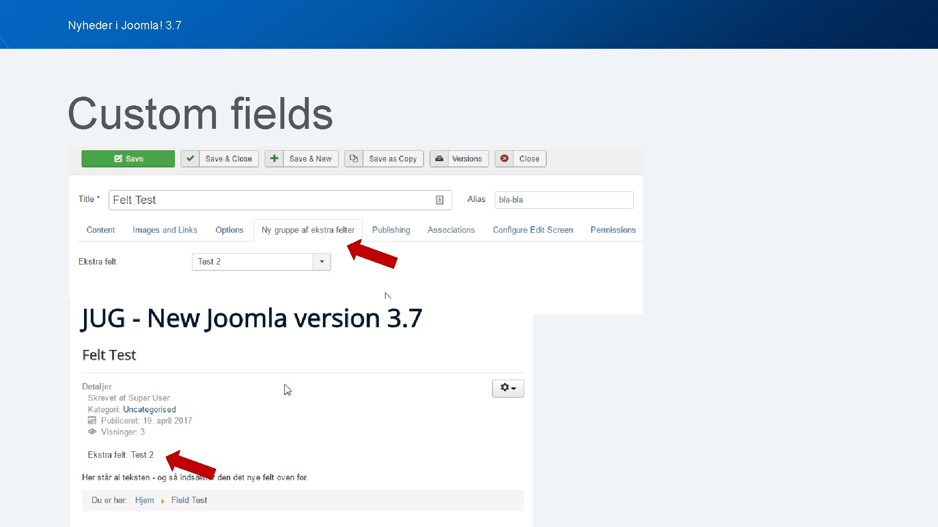 Nyheder i Joomla! 3. 7 Custom fields 