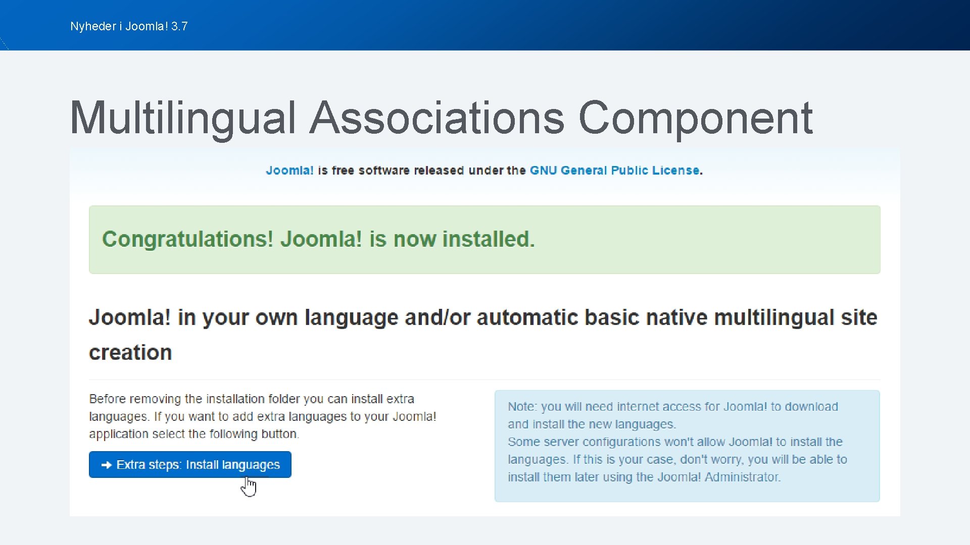 Nyheder i Joomla! 3. 7 Multilingual Associations Component 