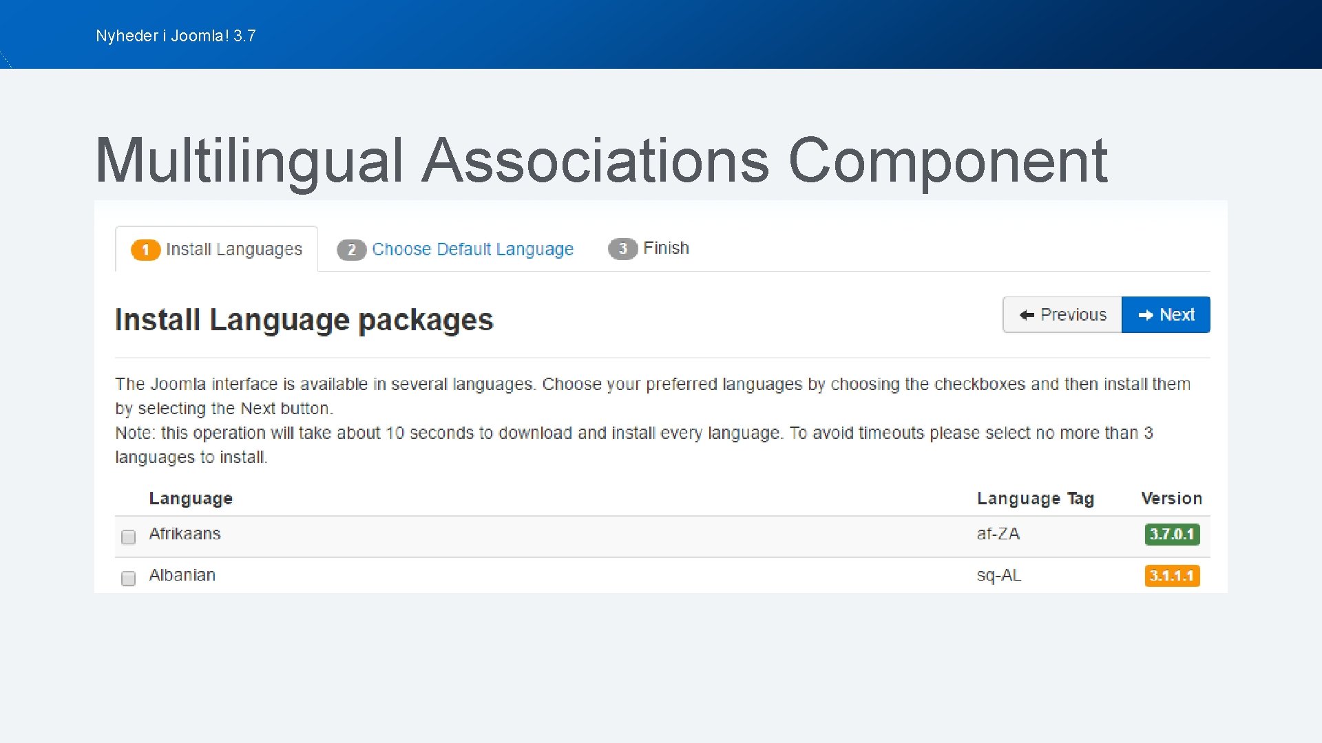 Nyheder i Joomla! 3. 7 Multilingual Associations Component 