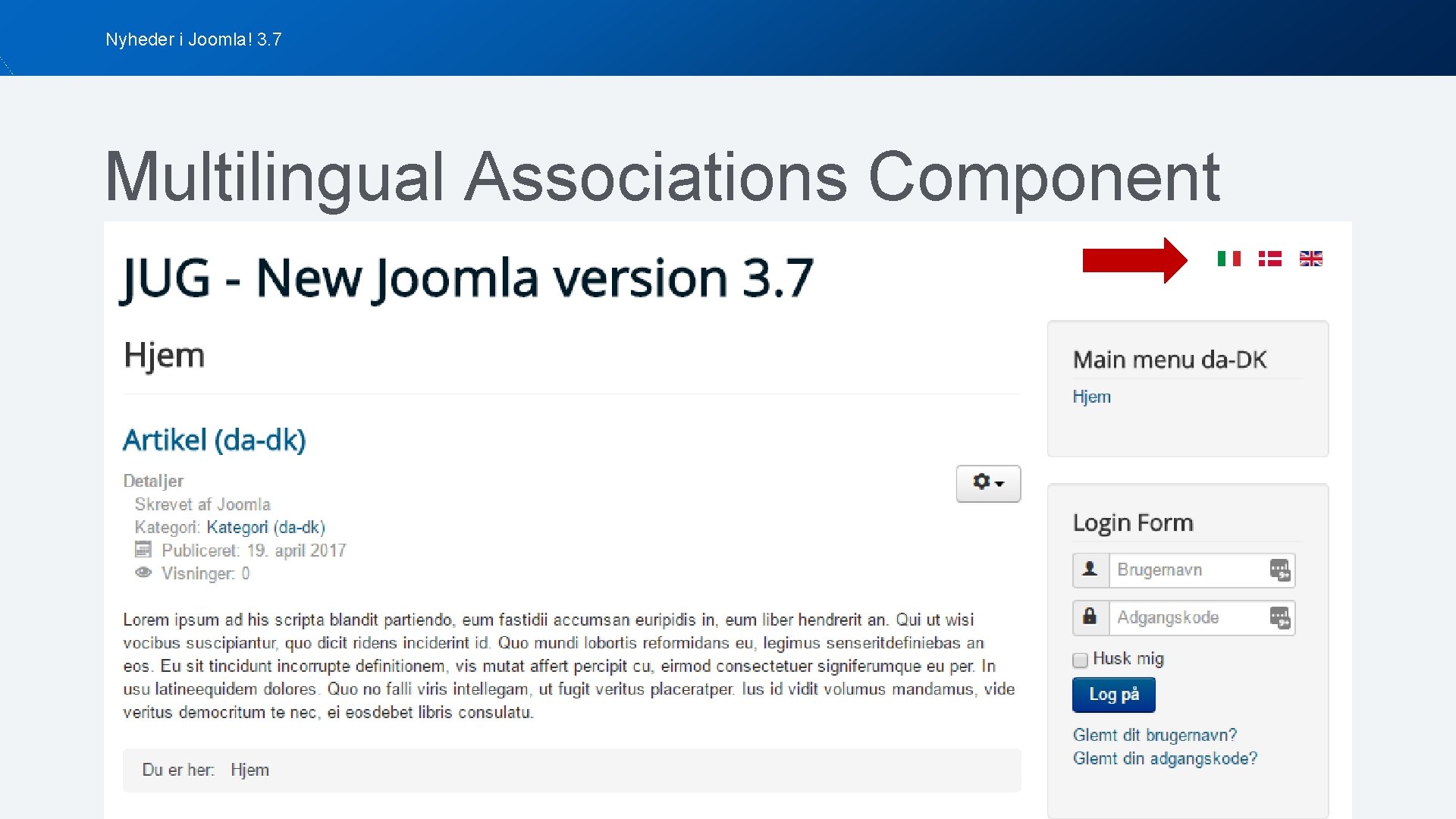 Nyheder i Joomla! 3. 7 Multilingual Associations Component 