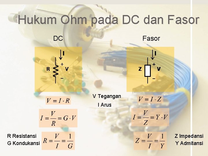 Hukum Ohm pada DC dan Fasor DC Fasor V Tegangan I Arus R Resistansi