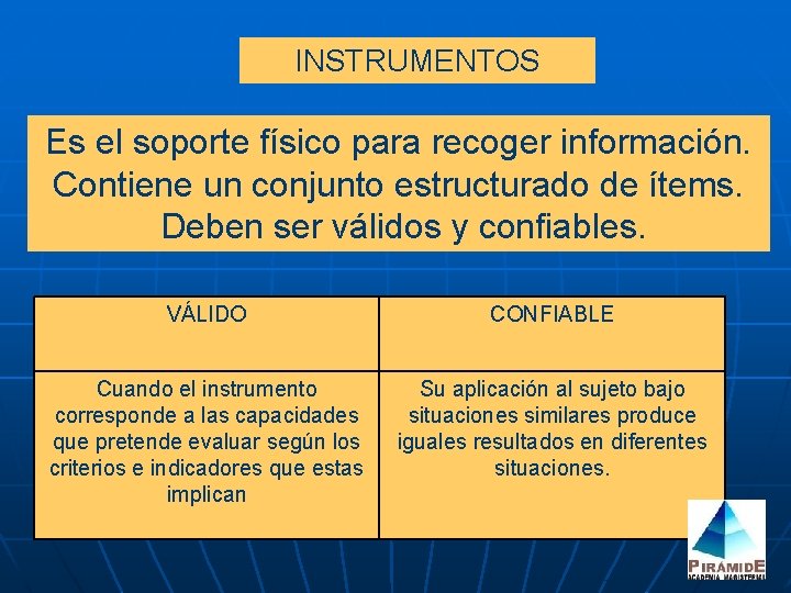 INSTRUMENTOS Es el soporte físico para recoger información. Contiene un conjunto estructurado de ítems.