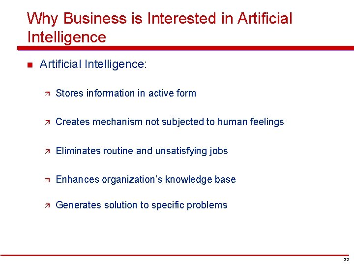 Why Business is Interested in Artificial Intelligence: ä Stores information in active form ä
