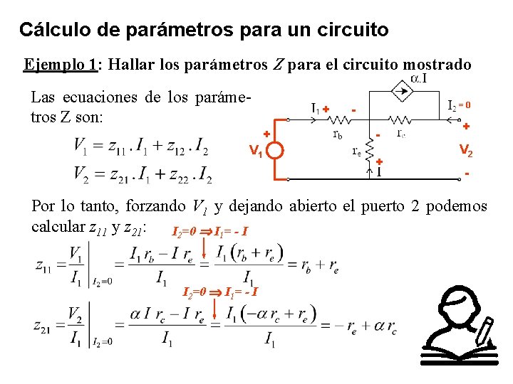 Cálculo de parámetros para un circuito Ejemplo 1: Hallar los parámetros Z para el