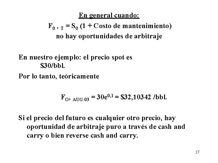 En general cuando: F 0 , T = S 0 (1 + Costo de