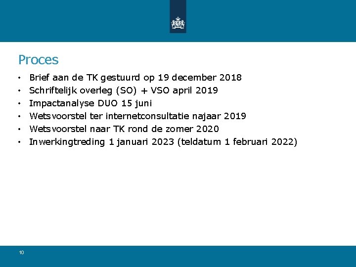 Proces • • • 10 Brief aan de TK gestuurd op 19 december 2018