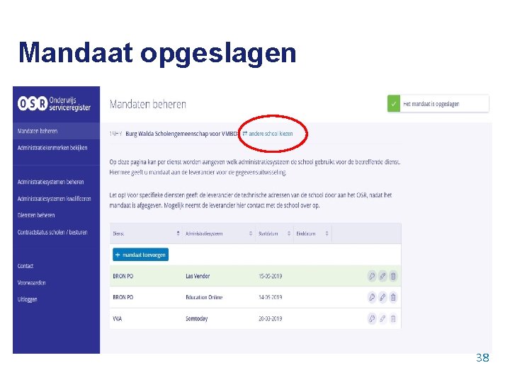 Mandaat opgeslagen 38 