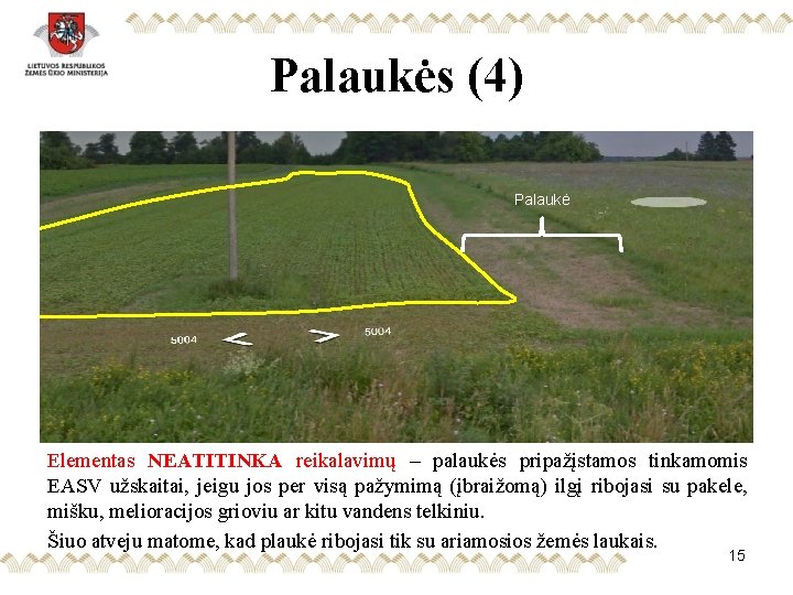 Palaukės (4) Palaukė Elementas NEATITINKA reikalavimų – palaukės pripažįstamos tinkamomis EASV užskaitai, jeigu jos