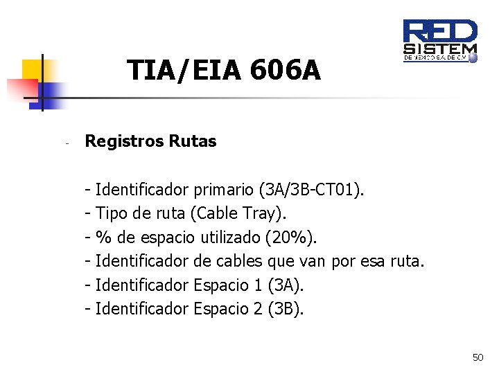 TIA/EIA 606 A - Registros Rutas - Identificador primario (3 A/3 B-CT 01). Tipo