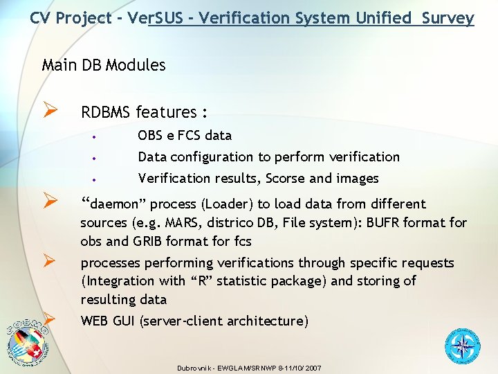 CV Project - Ver. SUS - Verification System Unified Survey Main DB Modules Ø