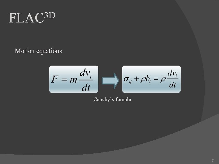 3 D FLAC Motion equations Cauchy’s fomula 7 