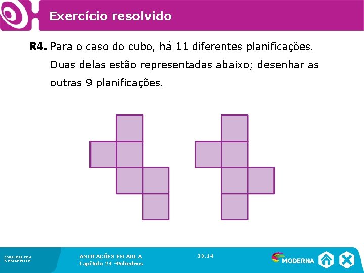 Exercício resolvido R 4. Para o caso do cubo, há 11 diferentes planificações. Duas