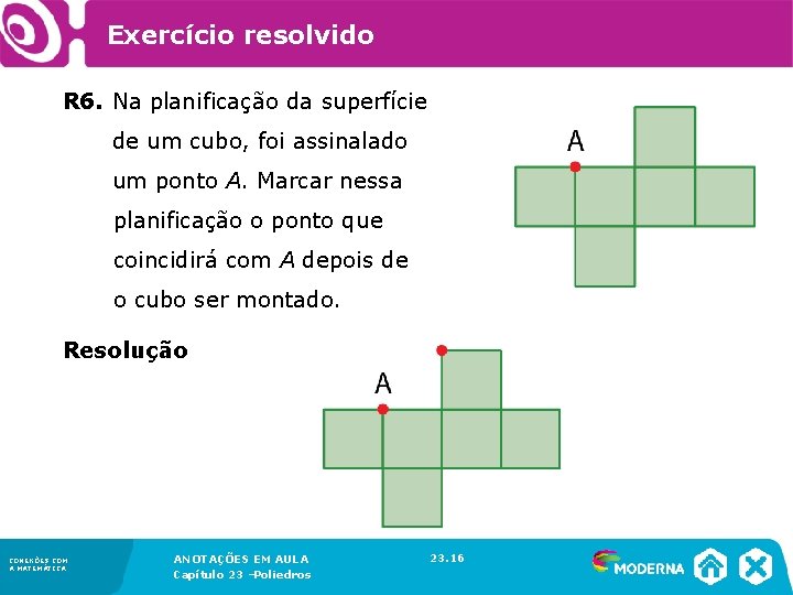 Exercício resolvido R 6. Na planificação da superfície de um cubo, foi assinalado um