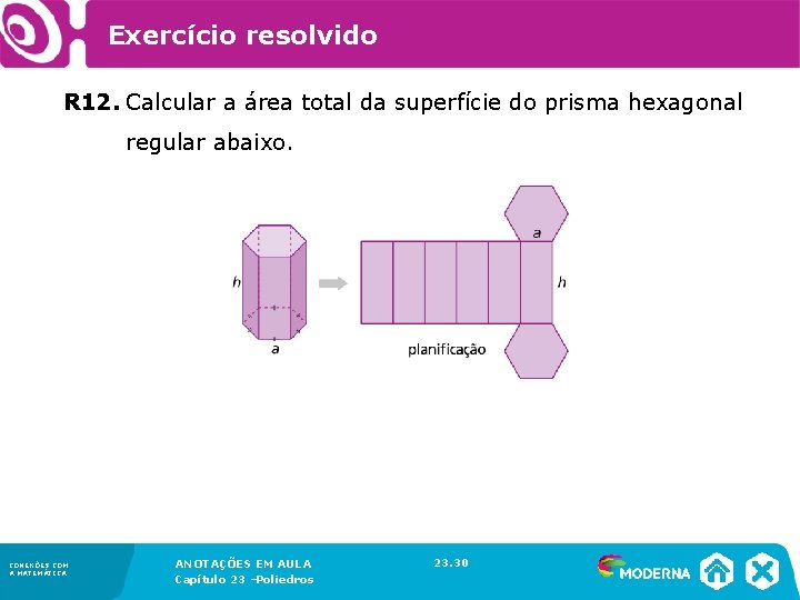 Exercício resolvido R 12. Calcular a área total da superfície do prisma hexagonal regular
