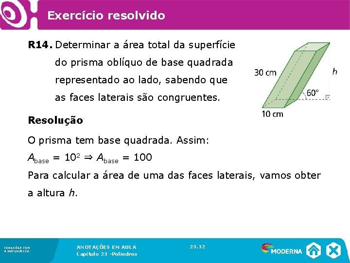 Exercício resolvido R 14. Determinar a área total da superfície do prisma oblíquo de