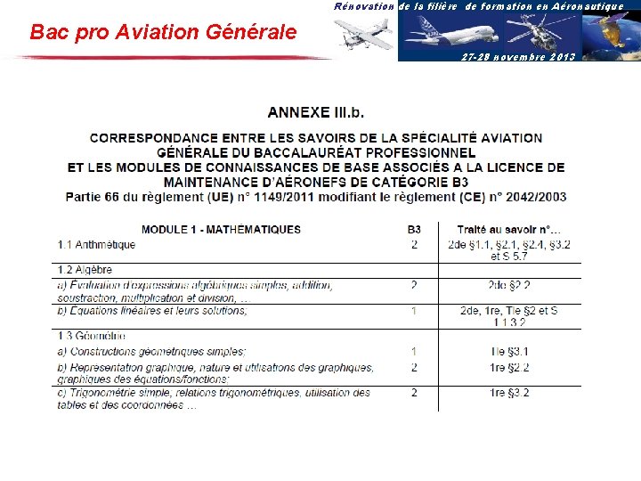 Rénovation de la filière de formation en Aéronautique Bac pro Aviation Générale 27 -28