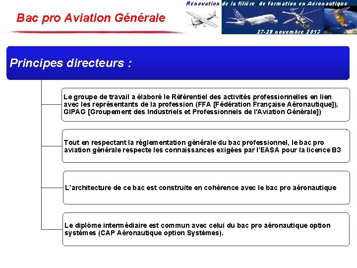 Rénovation de la filière de formation en Aéronautique Bac pro Aviation Générale 27 -28