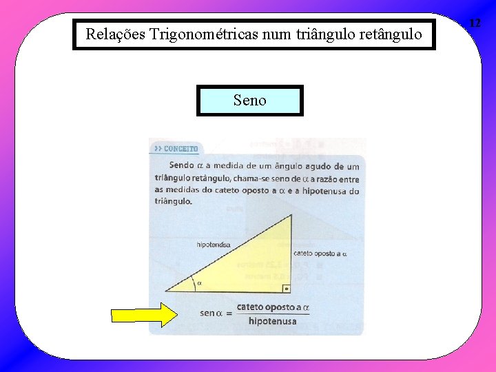 Relações Trigonométricas num triângulo retângulo Seno 12 