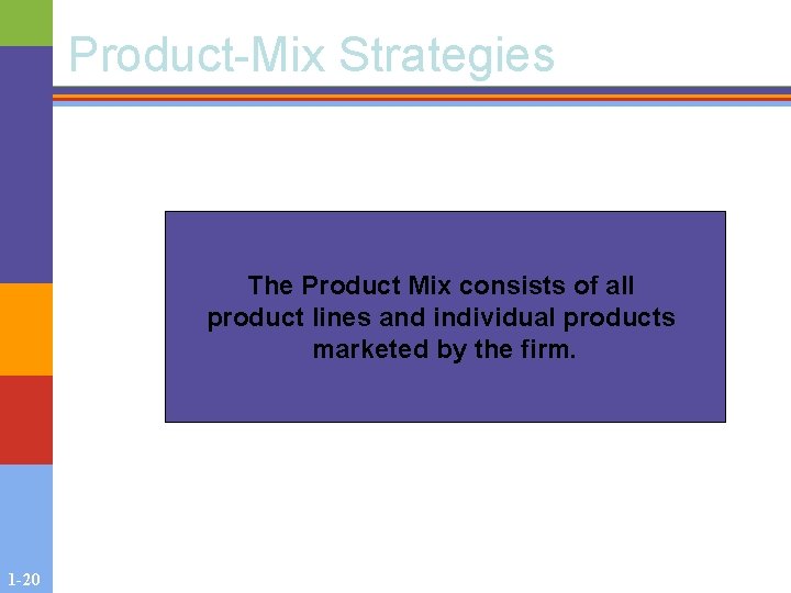 Product-Mix Strategies The Product Mix consists of all product lines and individual products marketed