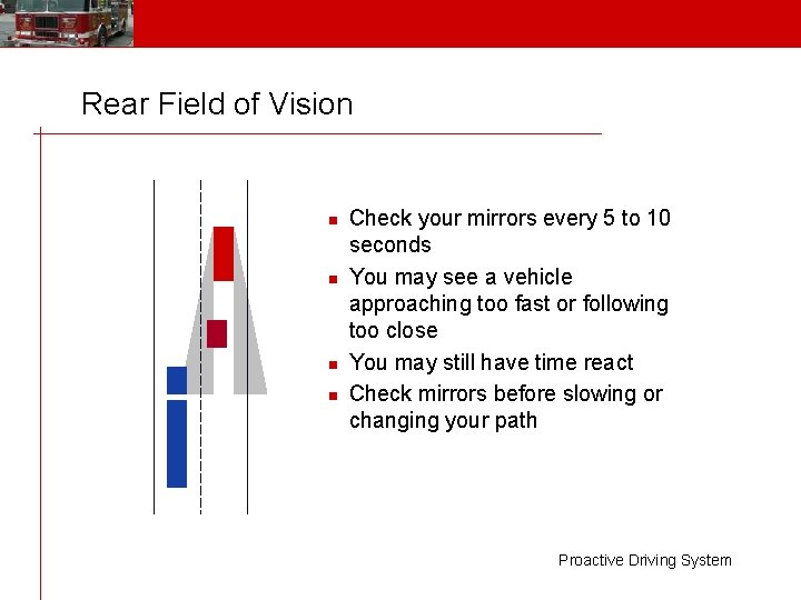 Rear Field of Vision n n Check your mirrors every 5 to 10 seconds