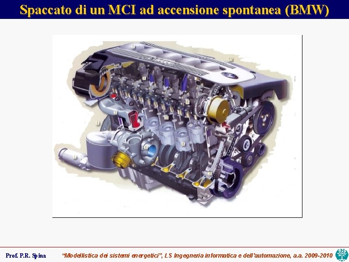 Spaccato di un MCI ad accensione spontanea (BMW) Prof. P. R. Spina “Modellistica dei