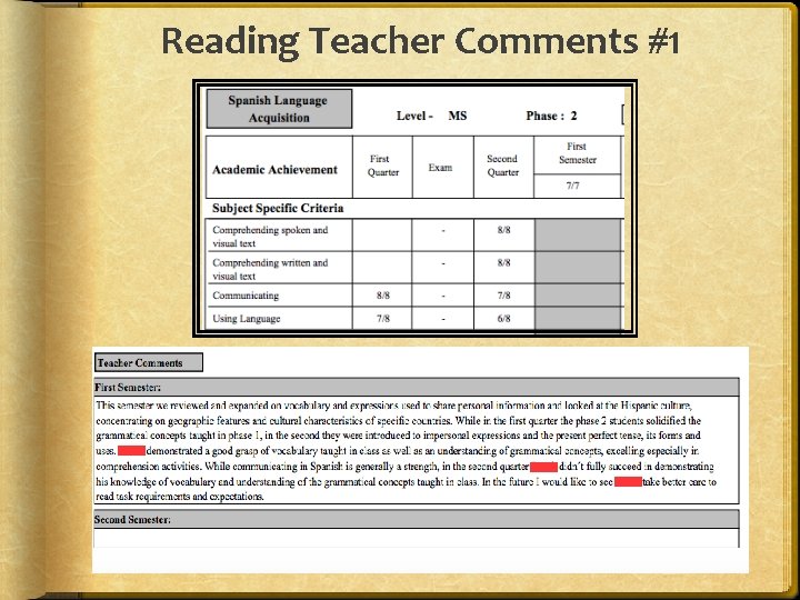 Reading Teacher Comments #1 