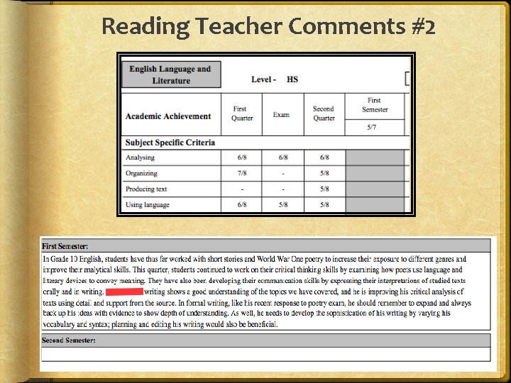 Reading Teacher Comments #2 
