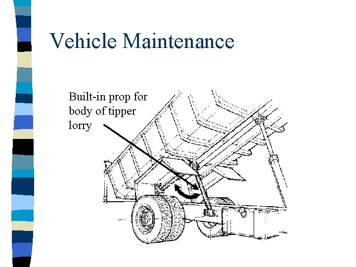 Vehicle Maintenance Built-in prop for body of tipper lorry 