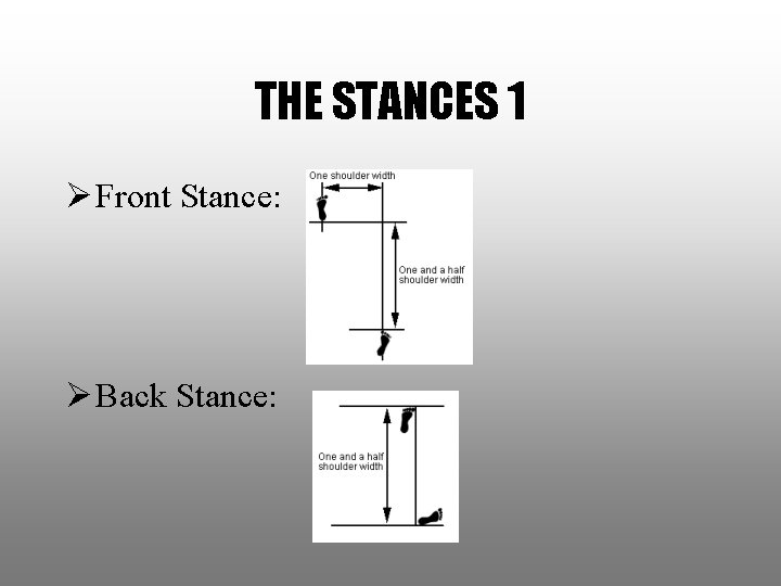THE STANCES 1 Ø Front Stance: Ø Back Stance: 
