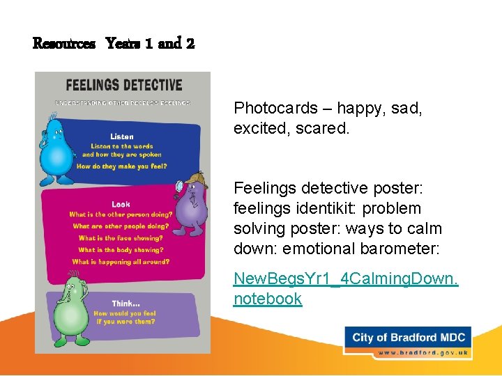 Resources Years 1 and 2 Photocards – happy, sad, excited, scared. Feelings detective poster: