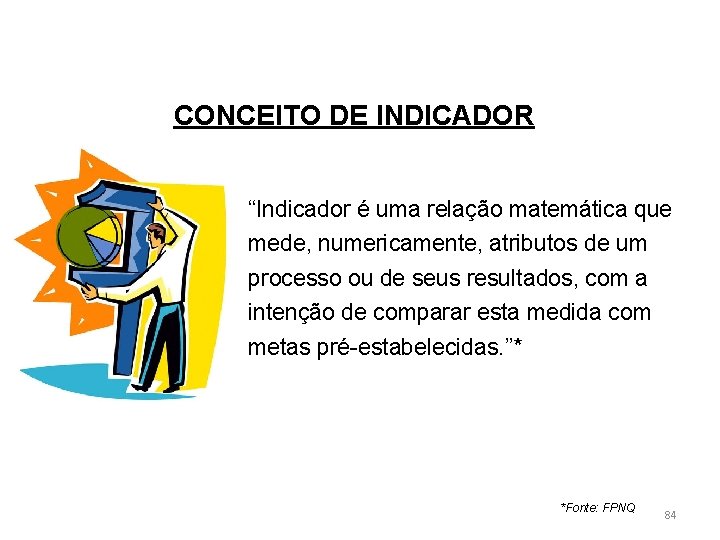 CONCEITO DE INDICADOR “Indicador é uma relação matemática que mede, numericamente, atributos de um