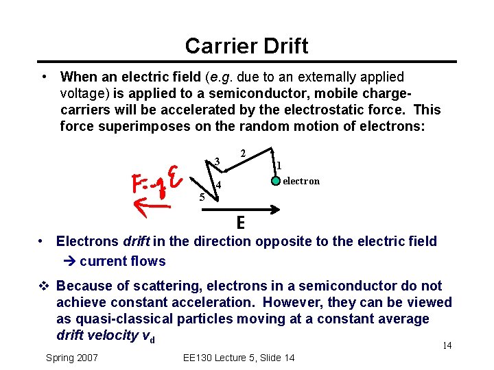 Carrier Drift • When an electric field (e. g. due to an externally applied