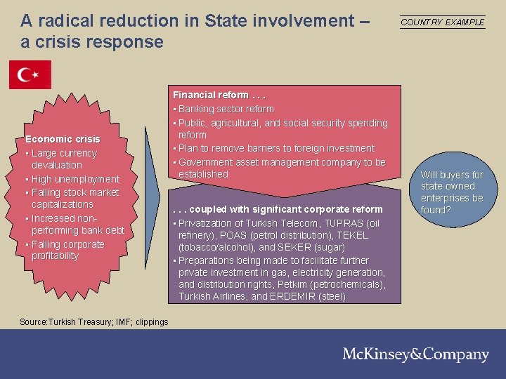 A radical reduction in State involvement – a crisis response Economic crisis • Large