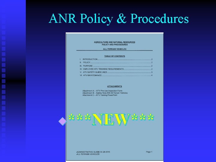 ANR Policy & Procedures ***NEW*** u 