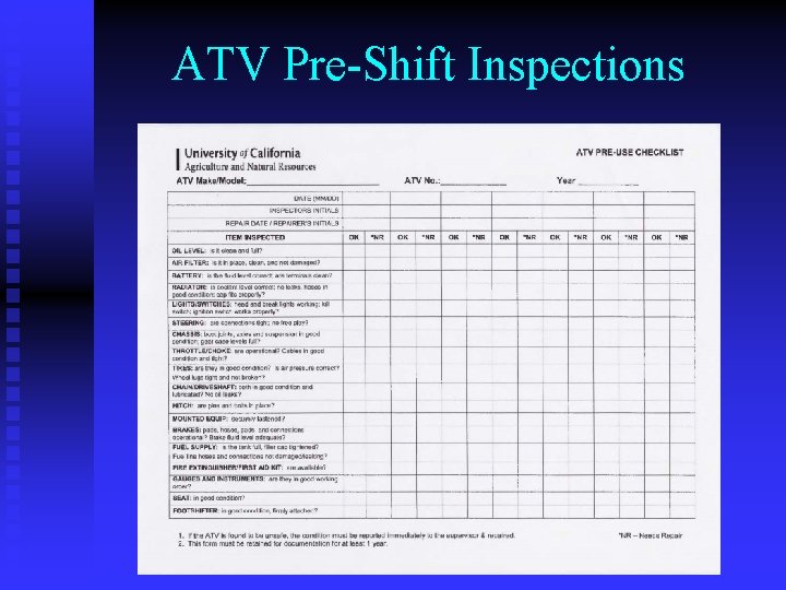 ATV Pre-Shift Inspections 