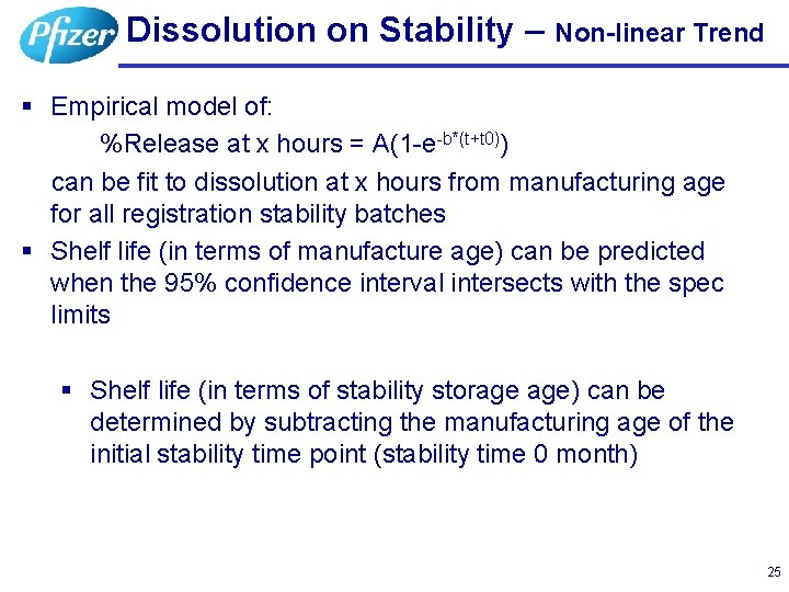 Dissolution on Stability – Non-linear Trend § Empirical model of: %Release at x hours