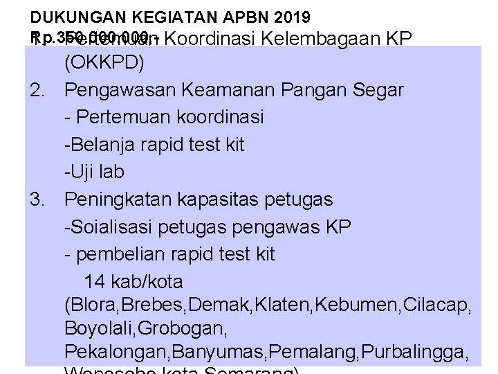 DUKUNGAN KEGIATAN APBN 2019 Rp. 350. 000, 1. Pertemuan Koordinasi Kelembagaan KP (OKKPD) 2.