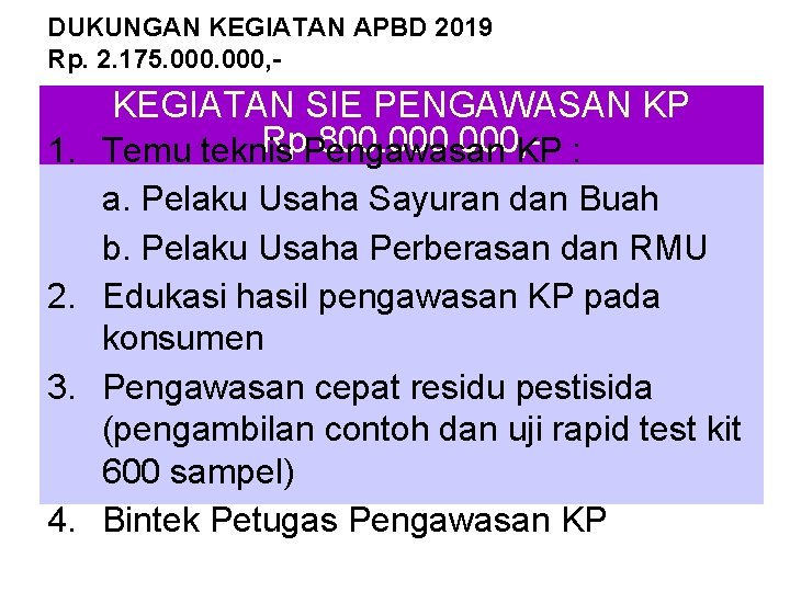 DUKUNGAN KEGIATAN APBD 2019 Rp. 2. 175. 000, - 1. 2. 3. 4. KEGIATAN