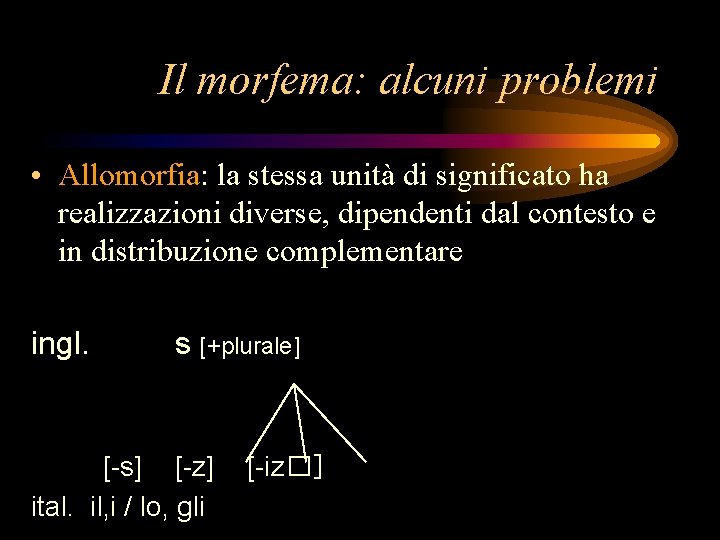 Il morfema: alcuni problemi • Allomorfia: la stessa unità di significato ha realizzazioni diverse,