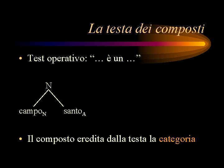 La testa dei composti • Test operativo: “… è un …” N campo. N