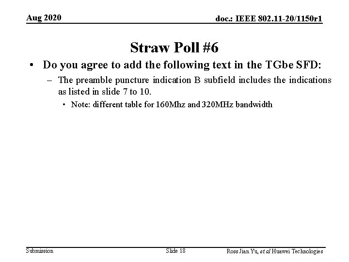 Aug 2020 doc. : IEEE 802. 11 -20/1150 r 1 Straw Poll #6 •