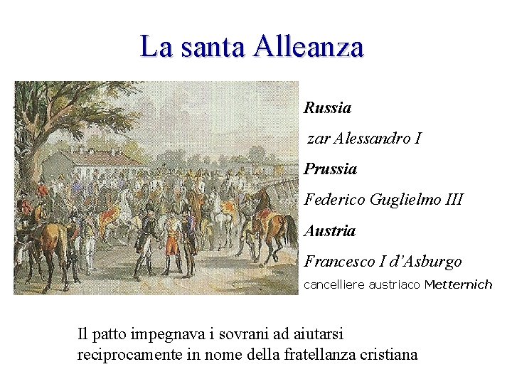 La santa Alleanza Russia zar Alessandro I Prussia Federico Guglielmo III Austria Francesco I