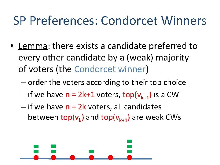 SP Preferences: Condorcet Winners • Lemma: there exists a candidate preferred to every other