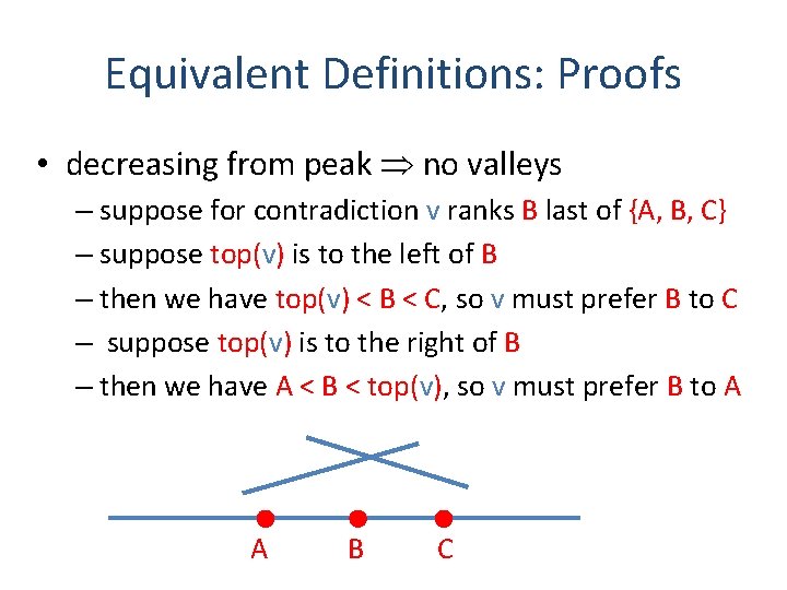 Equivalent Definitions: Proofs • decreasing from peak no valleys – suppose for contradiction v