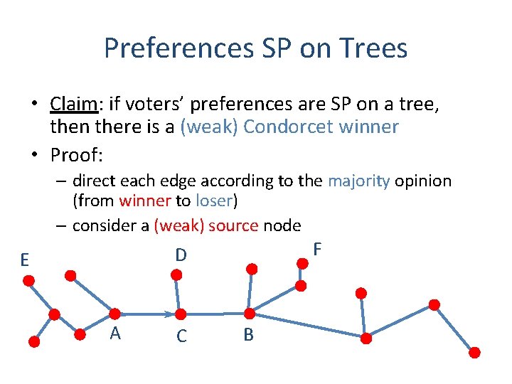 Preferences SP on Trees • Claim: if voters’ preferences are SP on a tree,