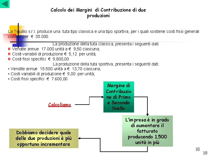 Calcolo dei Margini di Contribuzione di due produzioni La Tigullio s. r. l. produce Calcolo dei Margini di Contribuzione di due produzioni La Tigullio s. r. l. produce