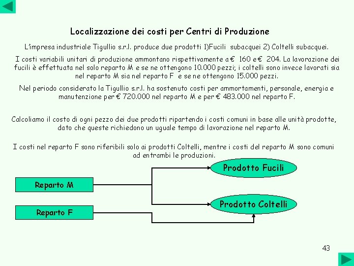 Localizzazione dei costi per Centri di Produzione L’impresa industriale Tigullio s. r. l. produce Localizzazione dei costi per Centri di Produzione L’impresa industriale Tigullio s. r. l. produce