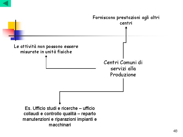 Forniscono prestazioni agli altri centri Le attività non possono essere misurate in unità fisiche Forniscono prestazioni agli altri centri Le attività non possono essere misurate in unità fisiche