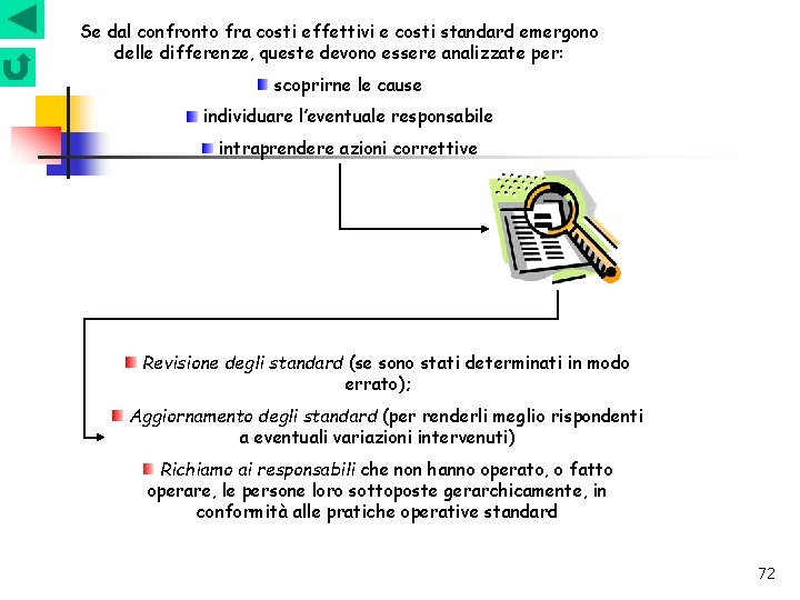 Se dal confronto fra costi effettivi e costi standard emergono delle differenze, queste devono Se dal confronto fra costi effettivi e costi standard emergono delle differenze, queste devono